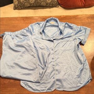 Light Blue Satain Women’s PJ set, short sleeves and cropped pants